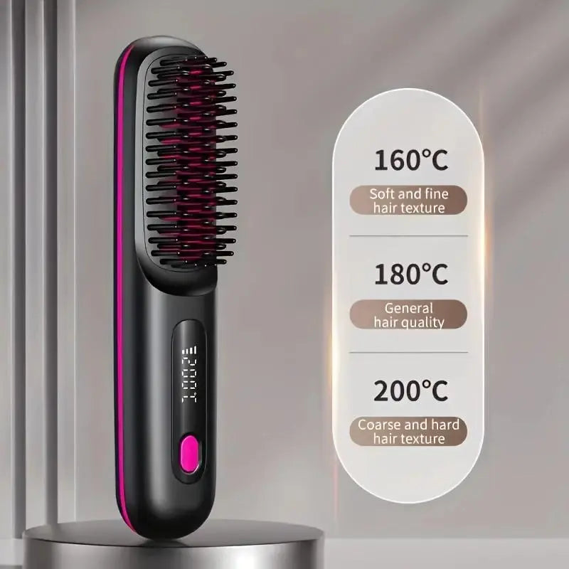 2026 Upgraded Straight Hair Comb, Portable Fashion Lazy Straightener, USB Rechargeable Flat Iron Clip, Wireless Straightening & Curling Comb